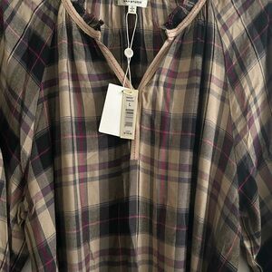 Max Studio Women's 3/4 Sleeve Midi-Length Plaid Shirt Seersucker Dress Sz LG NEW
